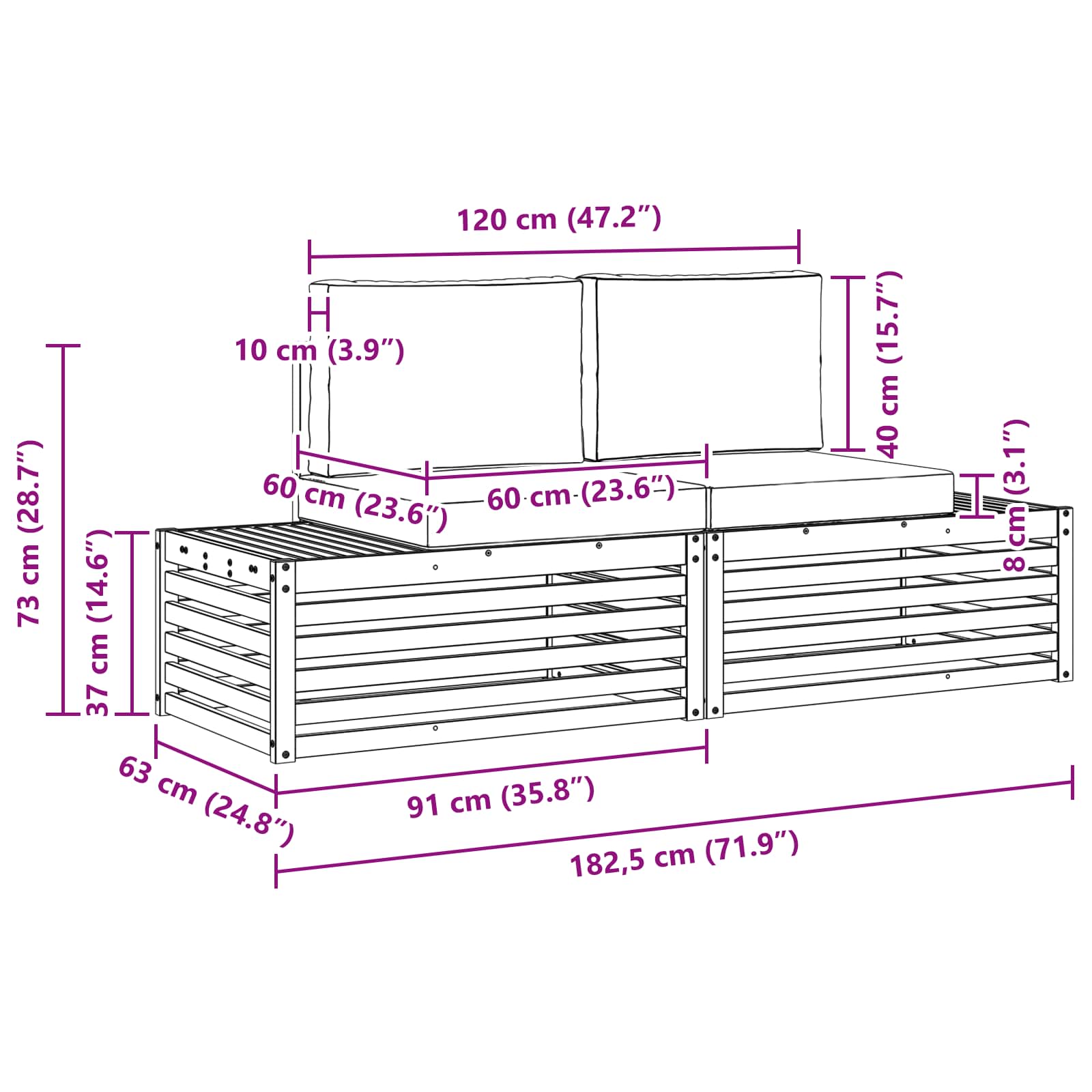 Set di divani da esterno Bianco 182,5 x 63 x 73 cm Poliestere | homemem39