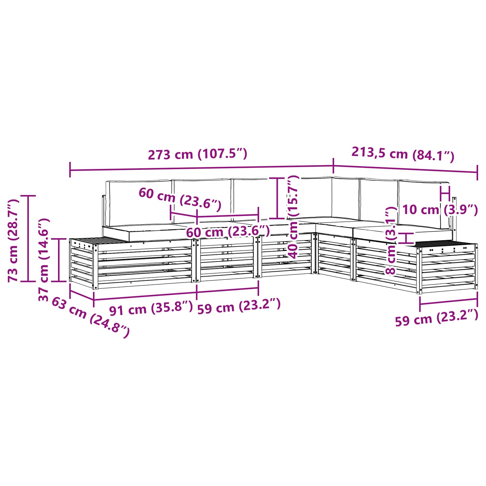 Set di divani da esterno Bianco 273 x 213,5 x 73 cm Poliestere | homemem39