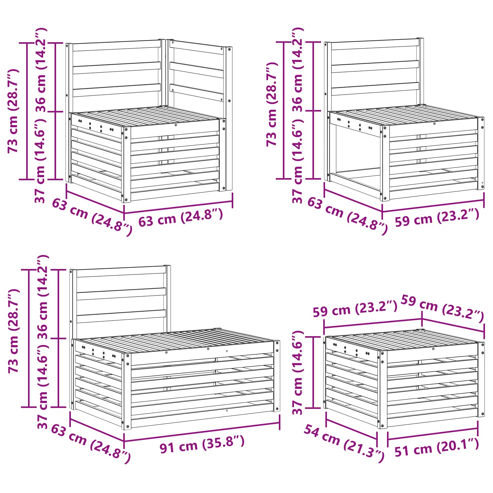 Set divani 6 Pezzo 59 x 59 x 37 cm | homemem39