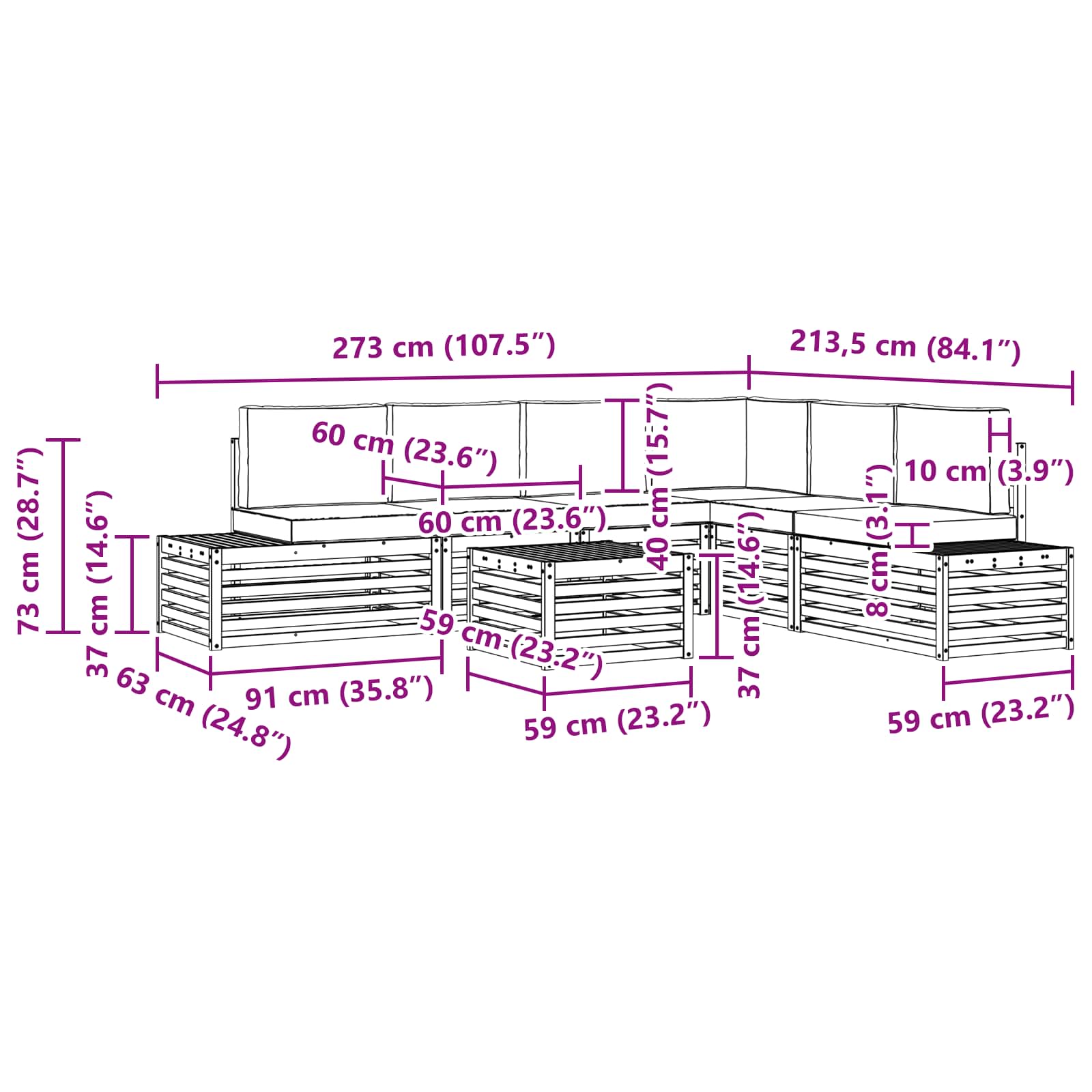 Set divani 6 Pezzo 59 x 59 x 37 cm | homemem39
