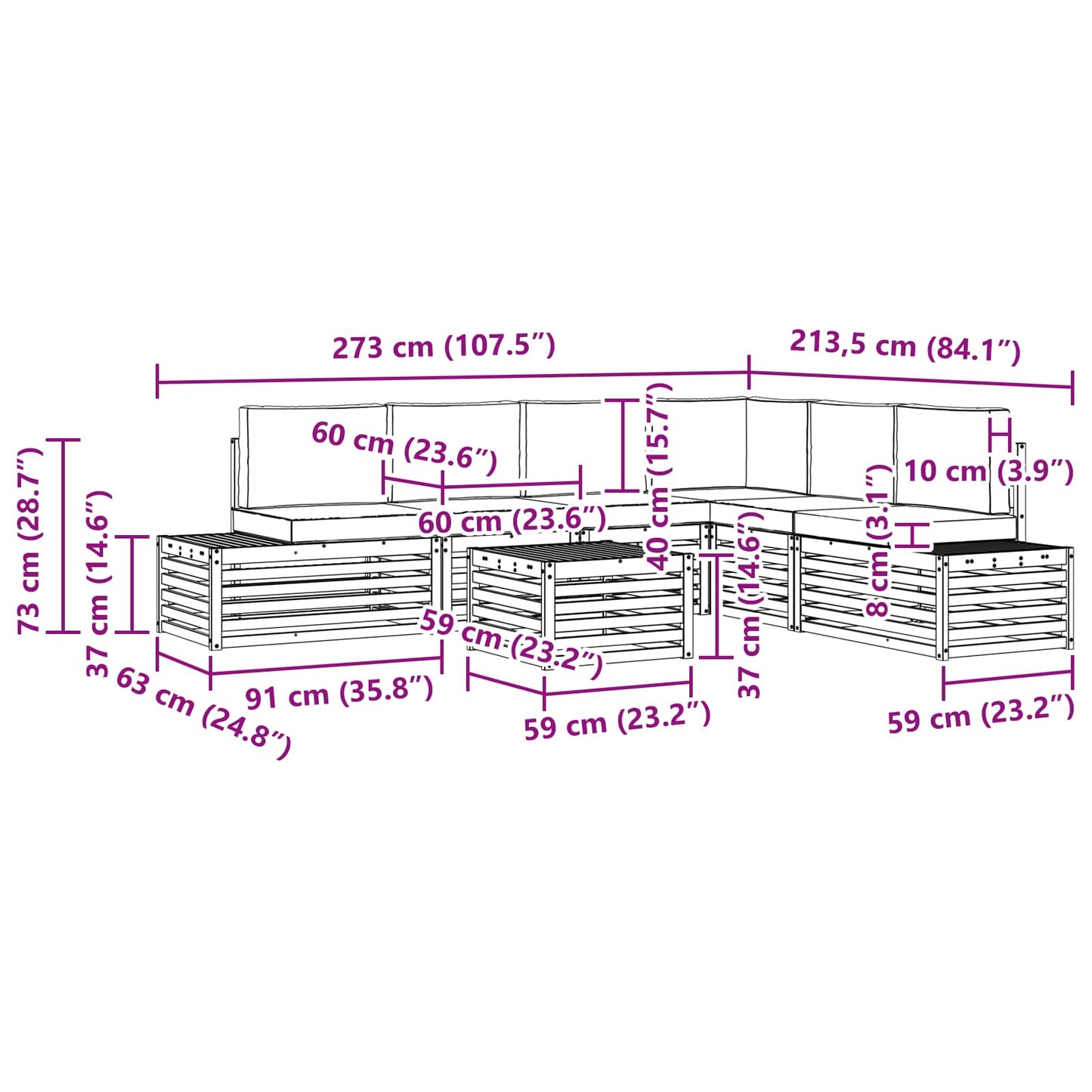 Set divani 6 Pezzo 59 x 59 x 37 cm | homemem39