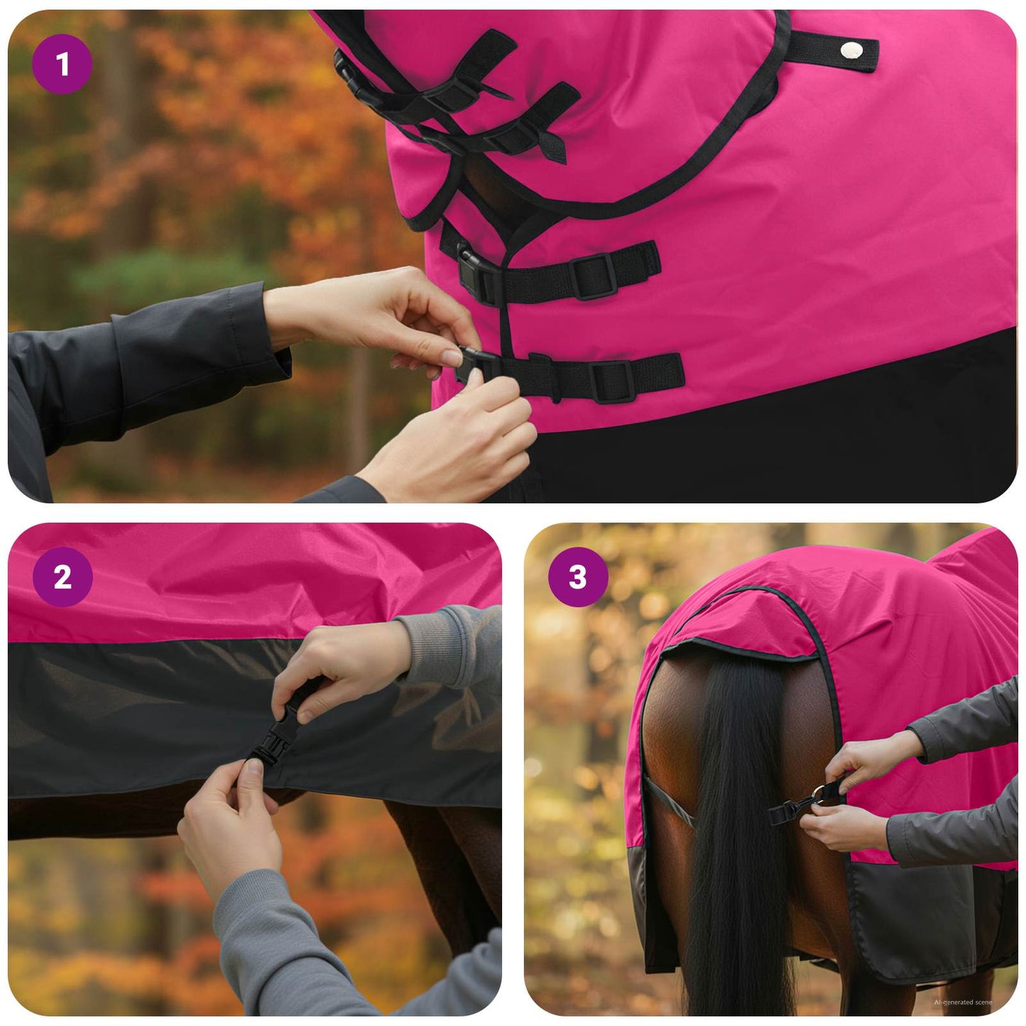 Coperta per Cavalli Rosa e Nero 105 cm Poliestere