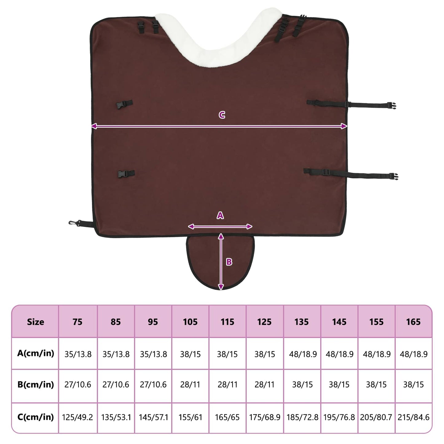 Coperta per Cavalli Marrone Scuro Completo 95 cm Felpa in pile | homemem39