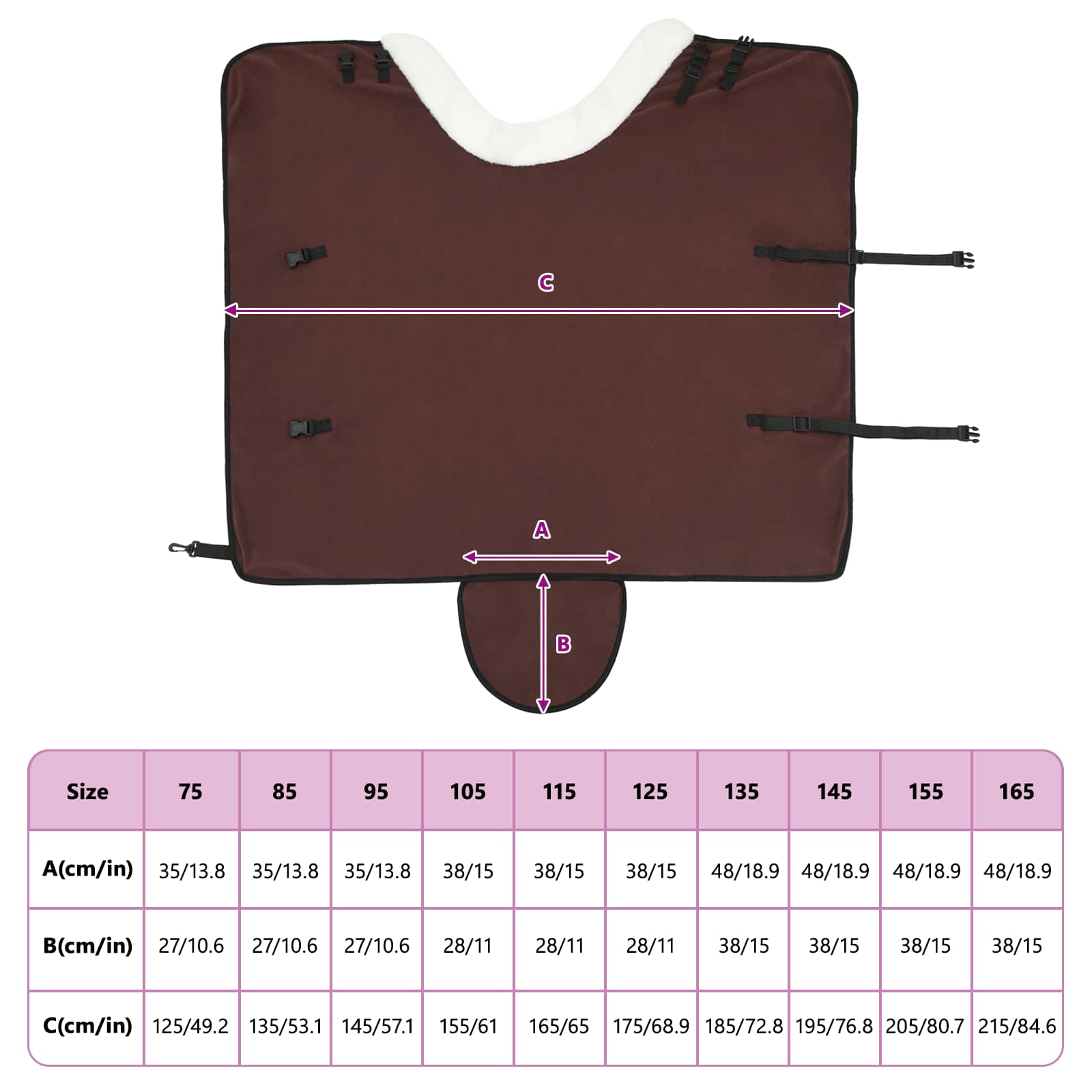 Coperta per Cavalli Marrone Scuro Completo 105 cm Felpa in pile | homemem39
