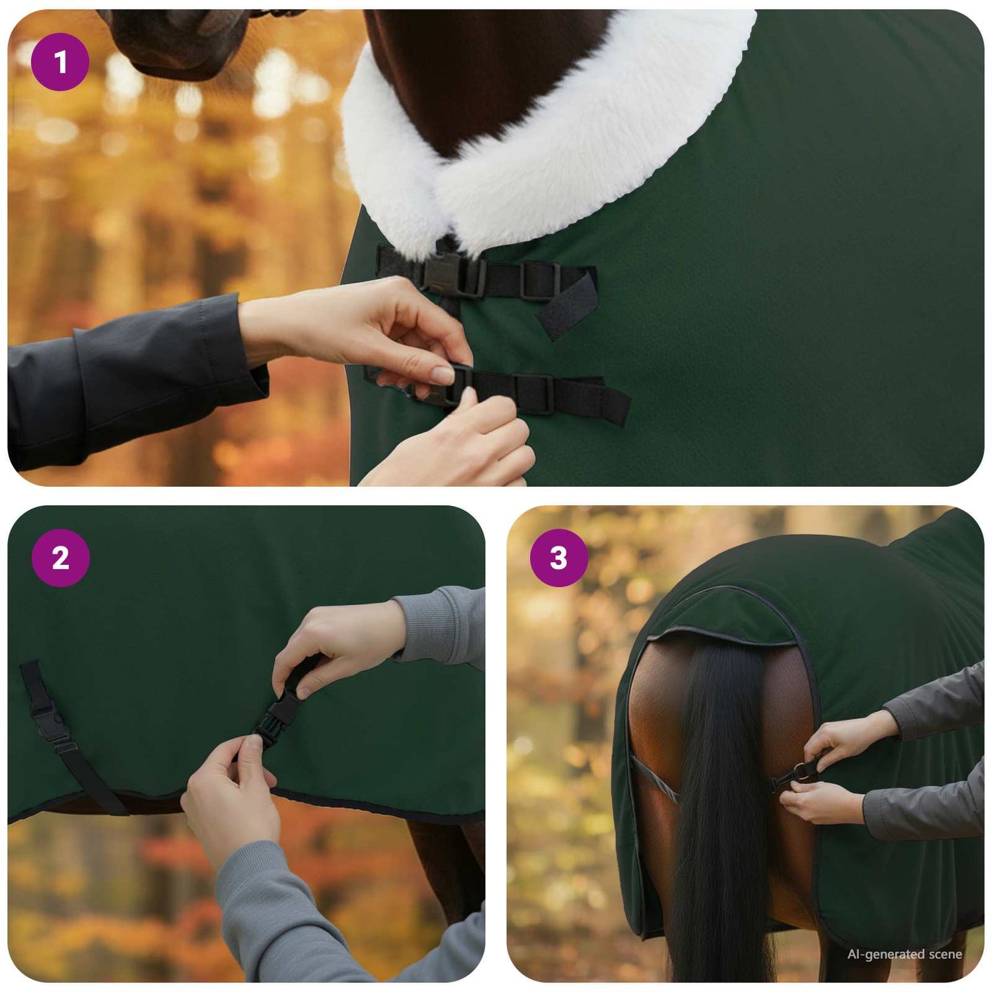 Coperta per Cavalli Verde scuro completo 95 cm Felpa in pile | homemem39