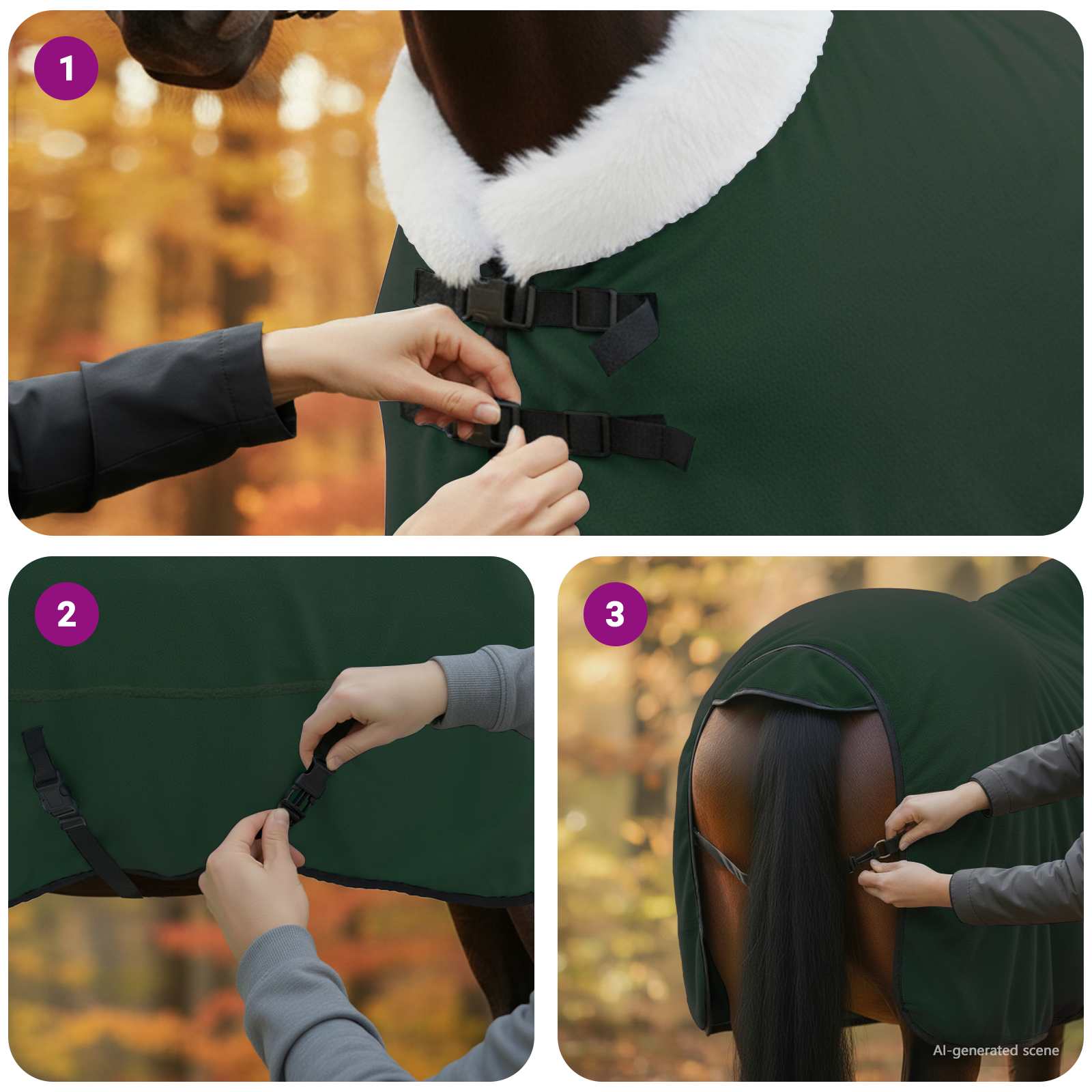 Coperta per Cavalli Verde scuro completo 165 cm Felpa in pile | homemem39