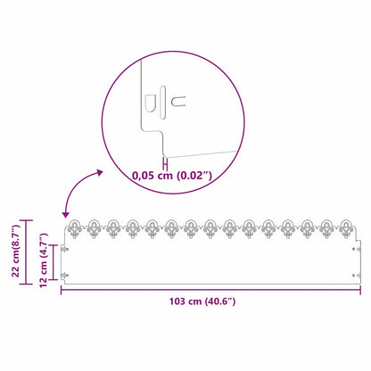 Bordure per prato 10 pcs Argento 103 x 0,05 x 22 cm