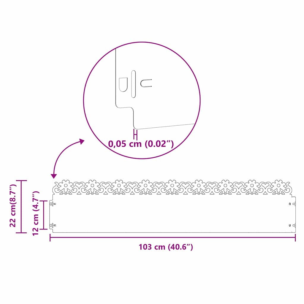 Bordure per prato 30 pcs Antracite 103 x 0,05 x 22 cm Acciaio