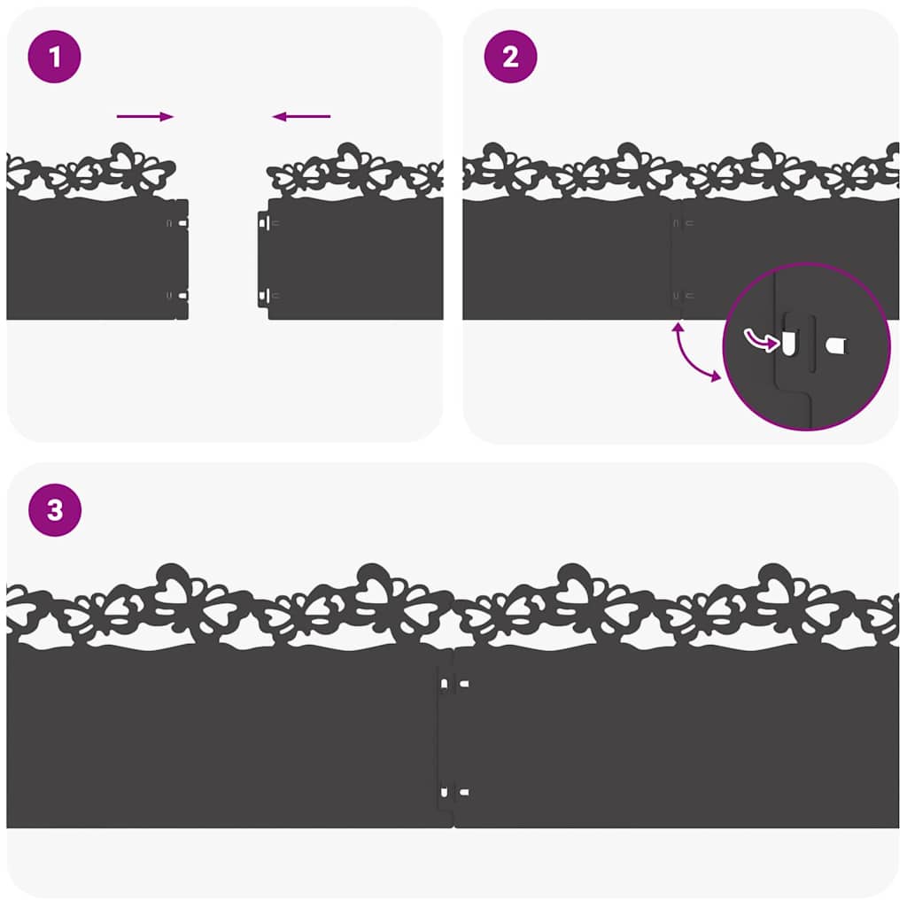 Bordure per prato 10 pcs Nero 103 x 0,05 x 22 cm Acciaio