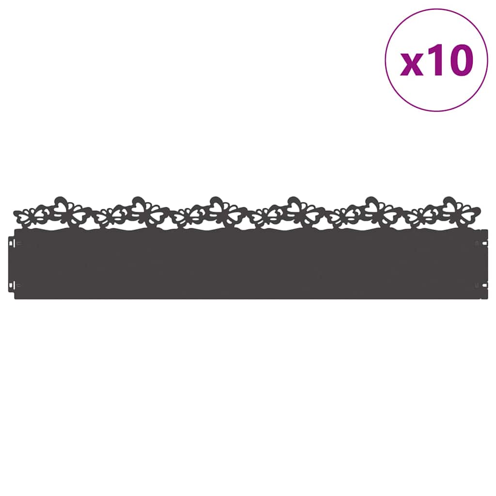 Bordure per prato 10 pcs Nero 103 x 0,05 x 22 cm Acciaio