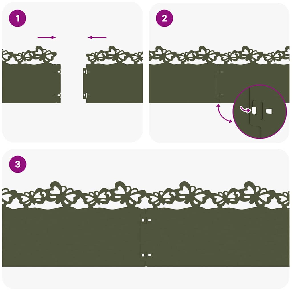 Bordure per prato 10 pcs Verde oliva 103 x 0,05 x 22 cm Acciaio