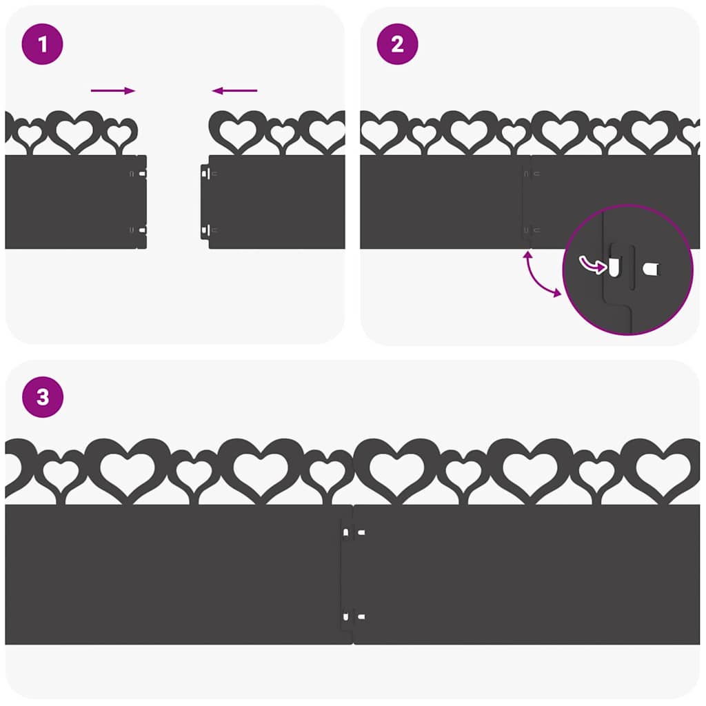 Bordure per prato 20 pcs Nero 103 x 0,05 x 22 cm Acciaio