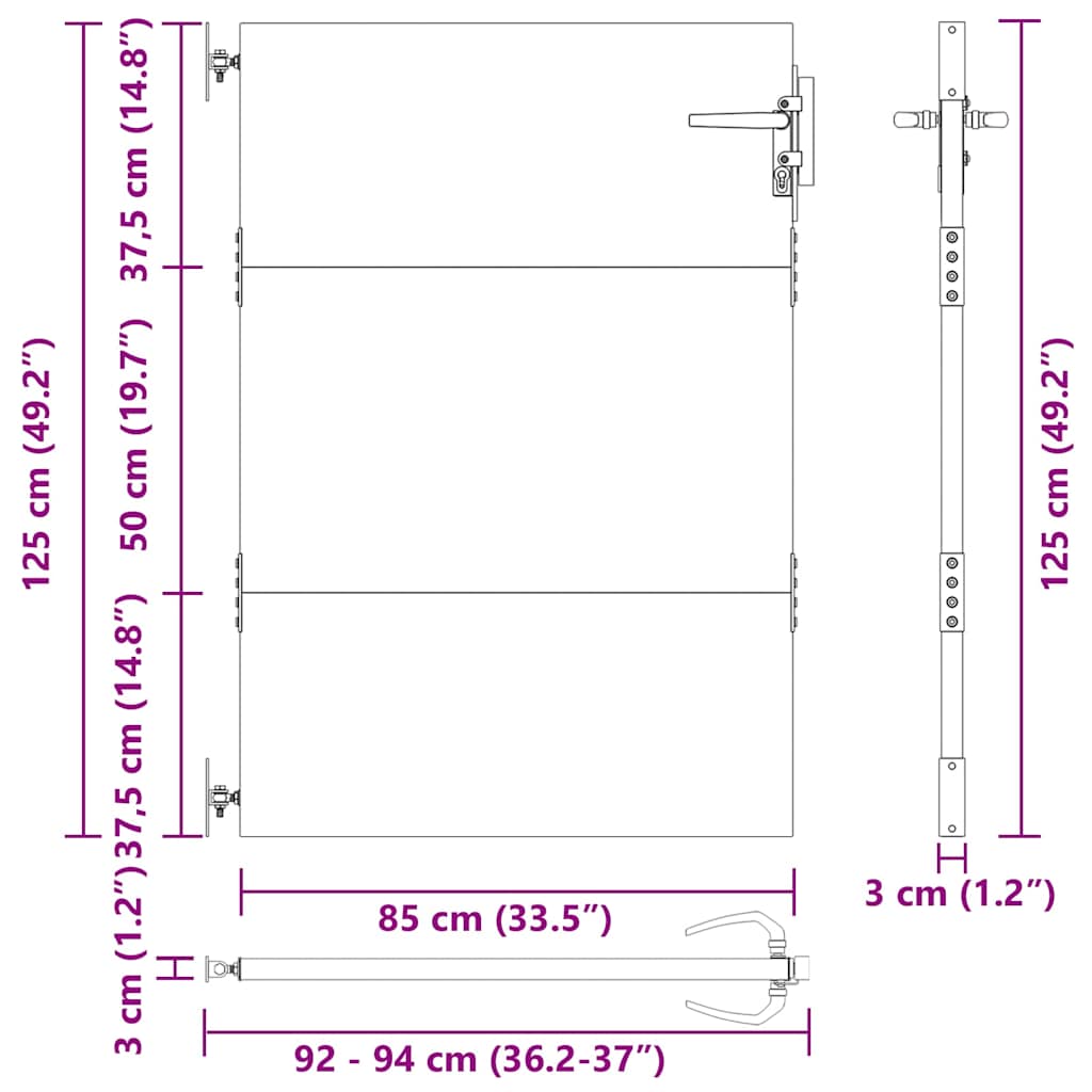 Cancello da giardino con blocco Nero 85 x 125 cm