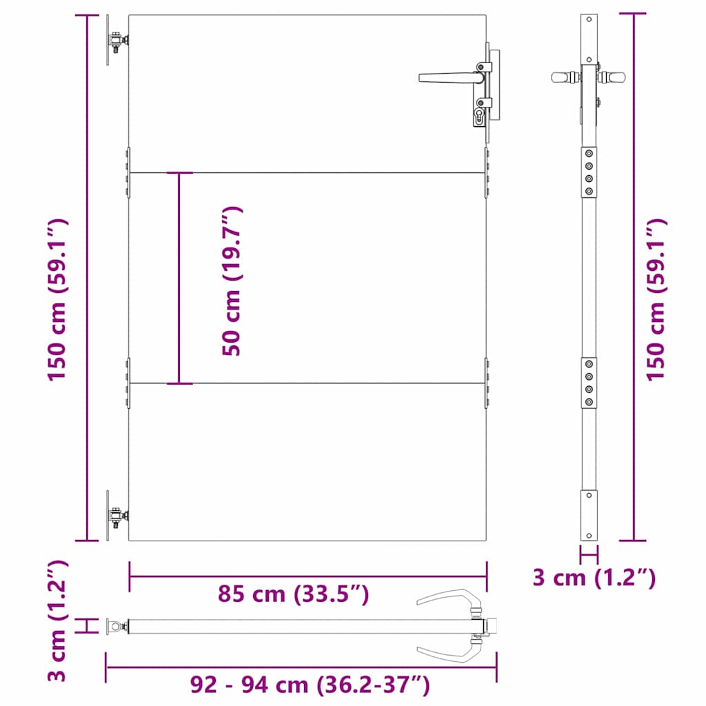 Cancello da giardino con blocco Nero 85 x 150 cm | homemem39