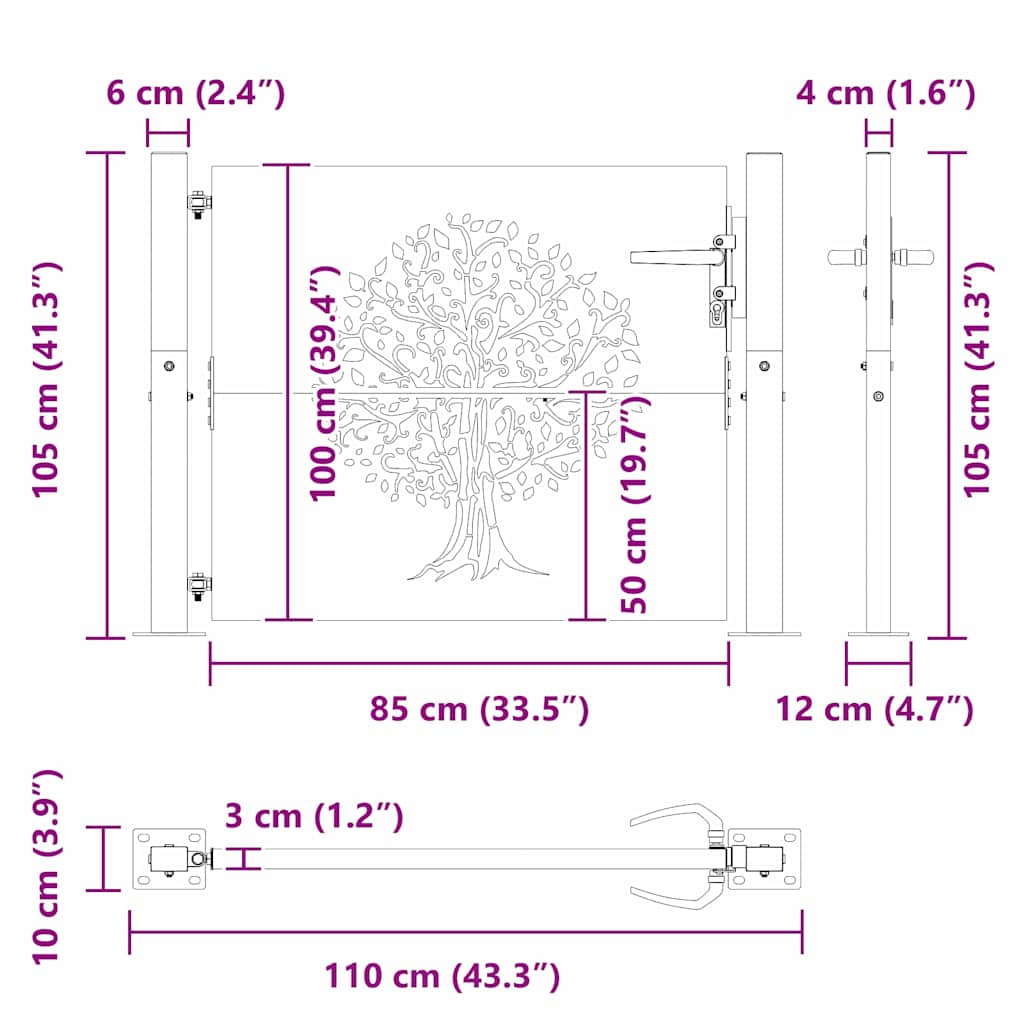 Cancello da giardino con blocco Nero 110 x 105 cm | homemem39