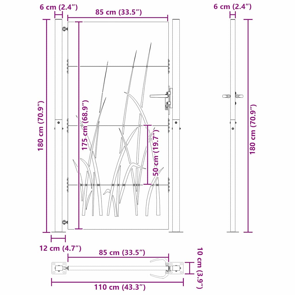 Cancello da giardino con blocco Nero 110 x 180 cm | homemem39