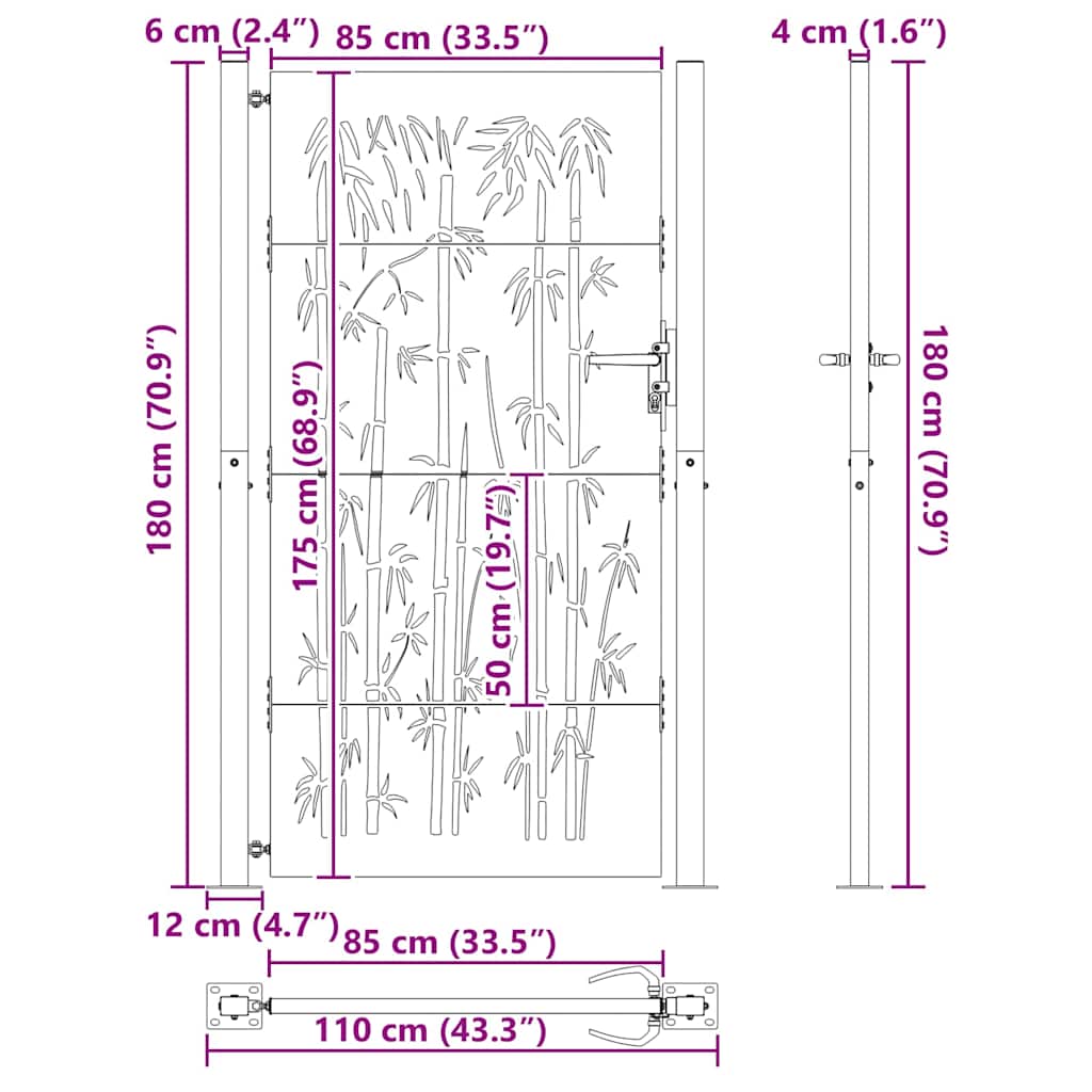 Cancello da giardino con blocco Nero 110 x 180 cm | homemem39