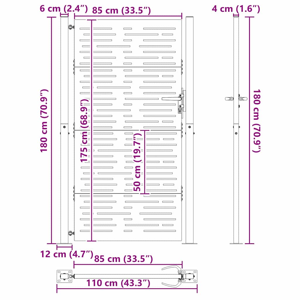 Cancello da giardino con blocco Nero 110 x 180 cm