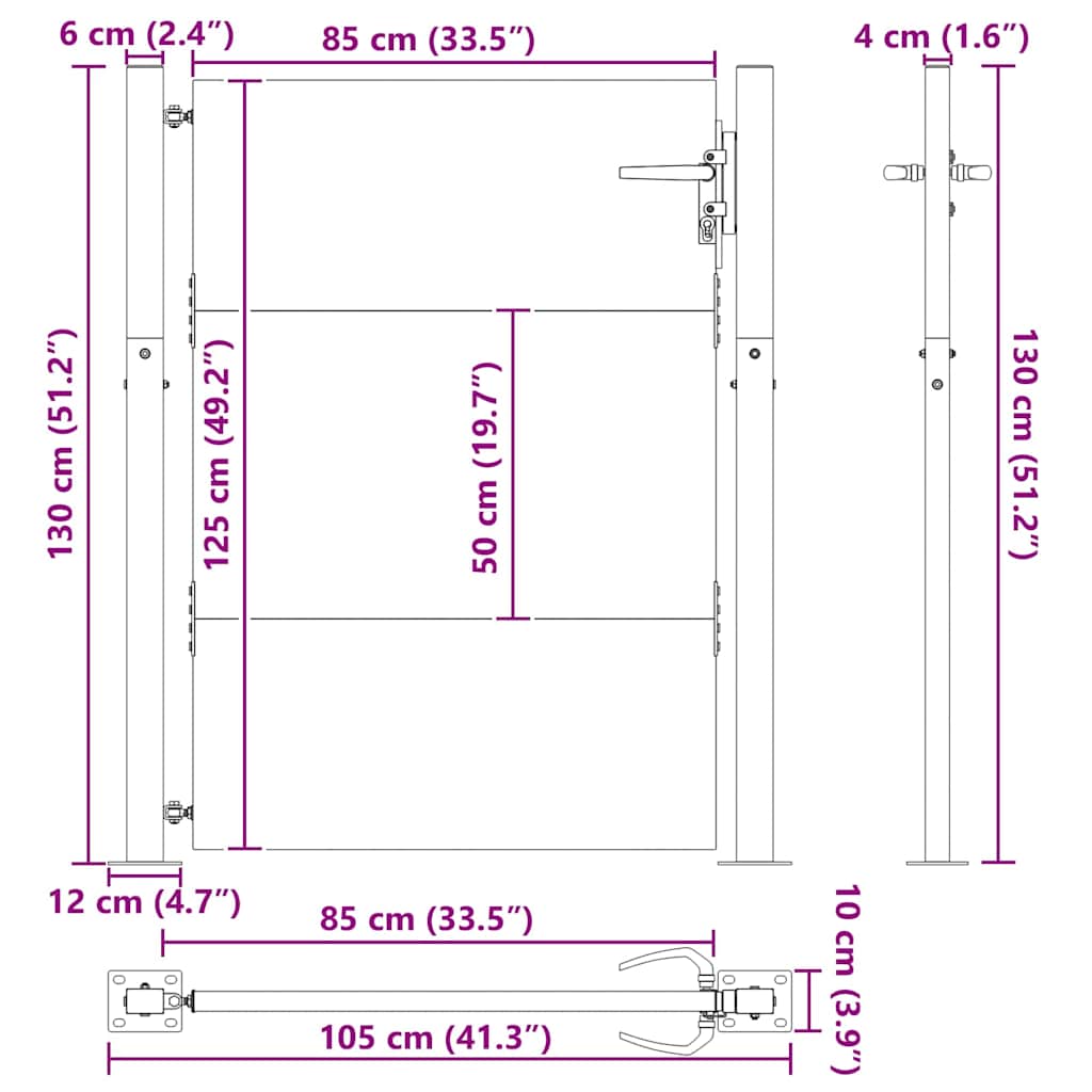 Cancello da giardino con blocco Nero 105 x 130 cm