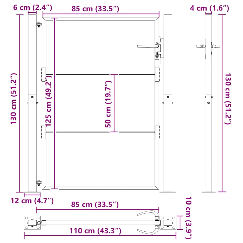 Cancello da giardino con blocco Nero 110 x 130 cm | homemem39