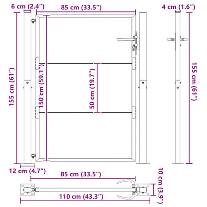 Cancello da giardino con blocco Nero 110 x 155 cm | homemem39