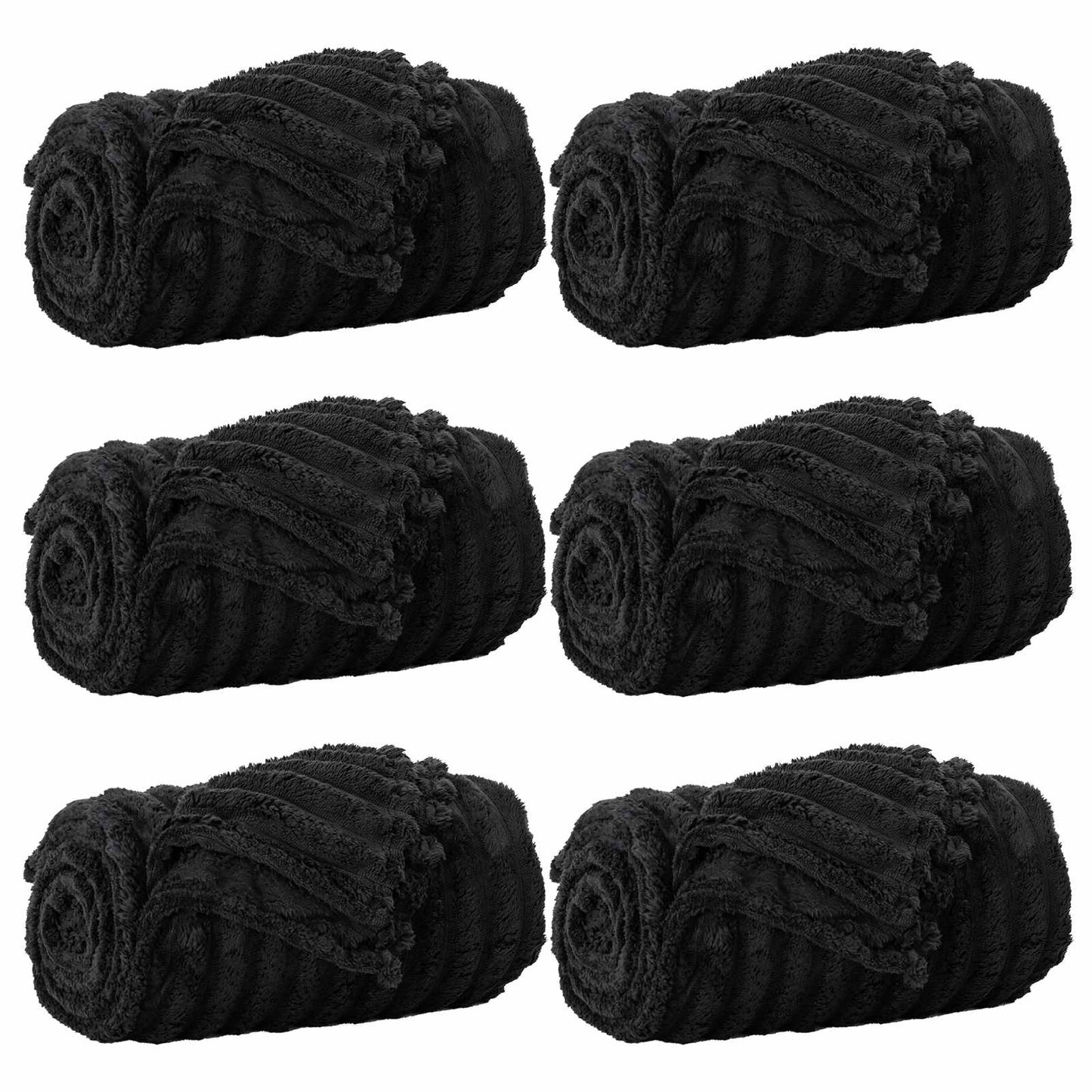 Coperte da Pile 6 pcs Nero 200 x 150 cm Panno | homemem39