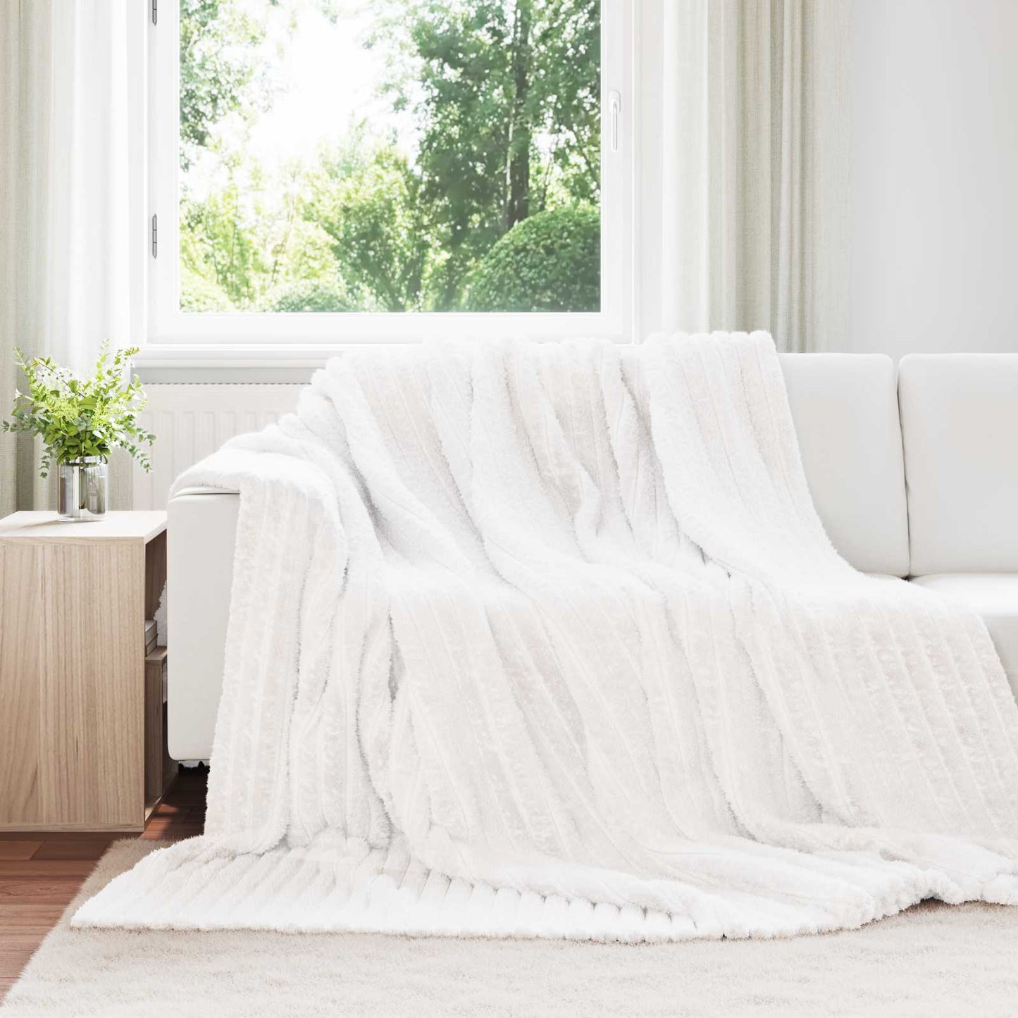 Coperte da Pile 6 pcs Bianco 240 x 220 cm Panno | homemem39