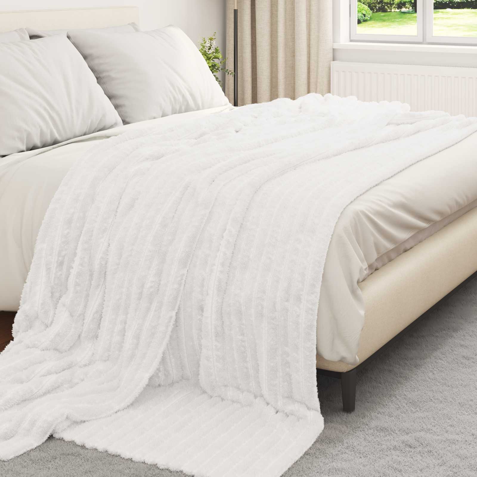Coperte da Pile 6 pcs Bianco 270 x 240 cm Panno | homemem39