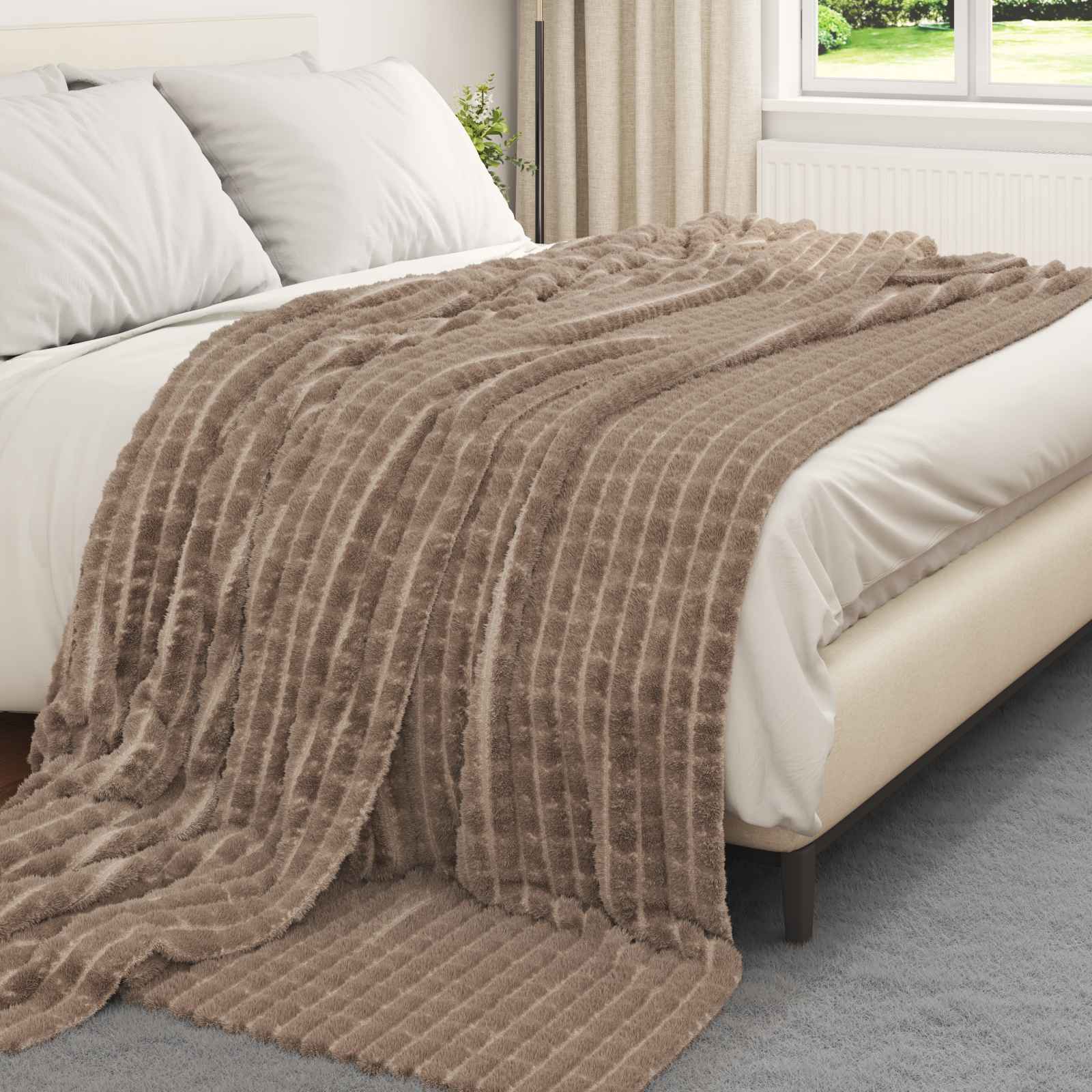 Coperte da Pile 6 pcs Cammello 270 x 240 cm Panno | homemem39