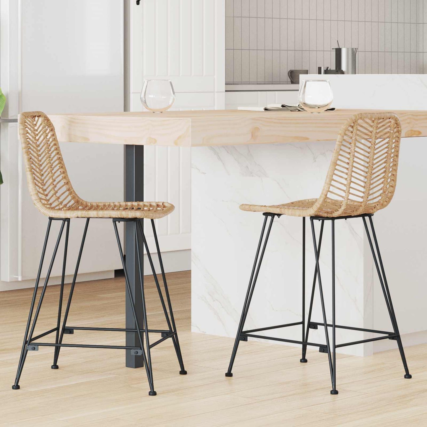 Sedia da Bar 2 pcs 44,5 x 54,5 x 97,5 cm Rattan e Ferro