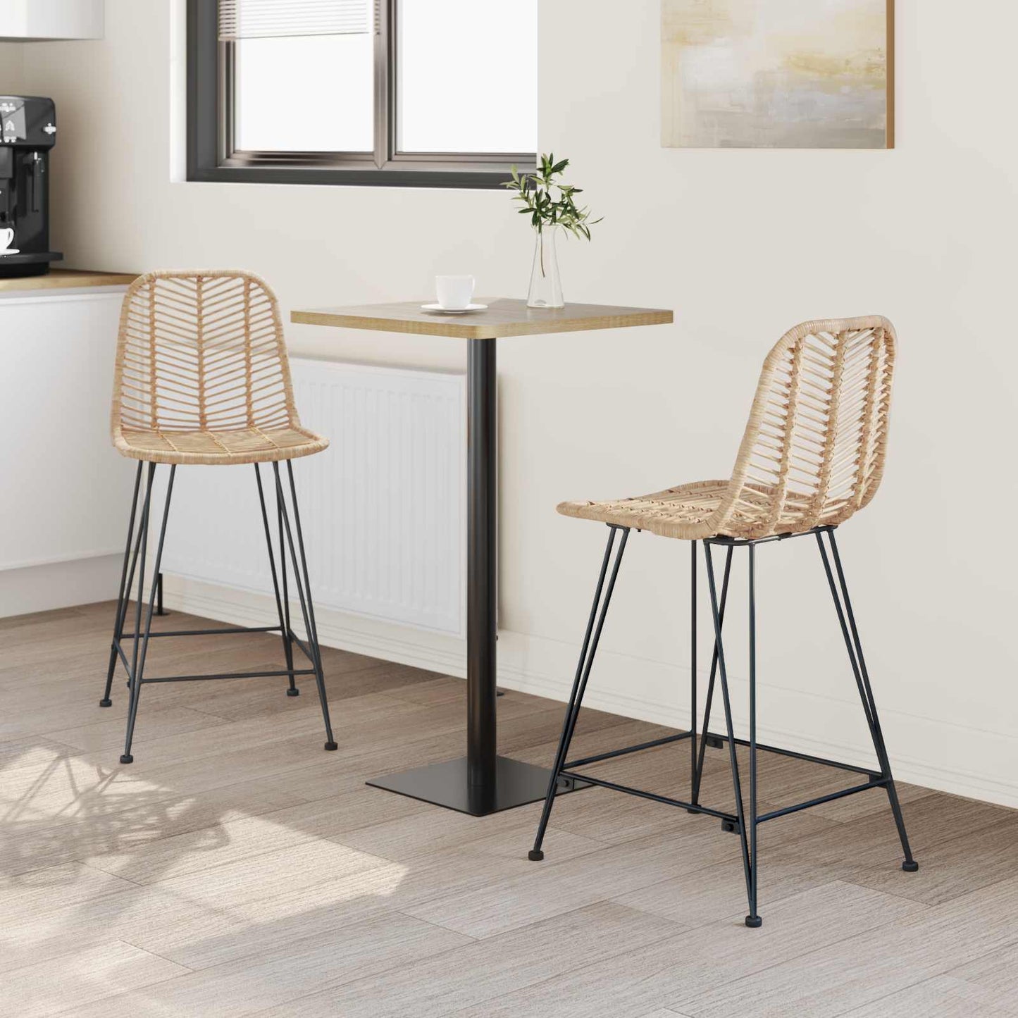 Sedia da Bar 2 pcs 44,5 x 54,5 x 97,5 cm Rattan e Ferro