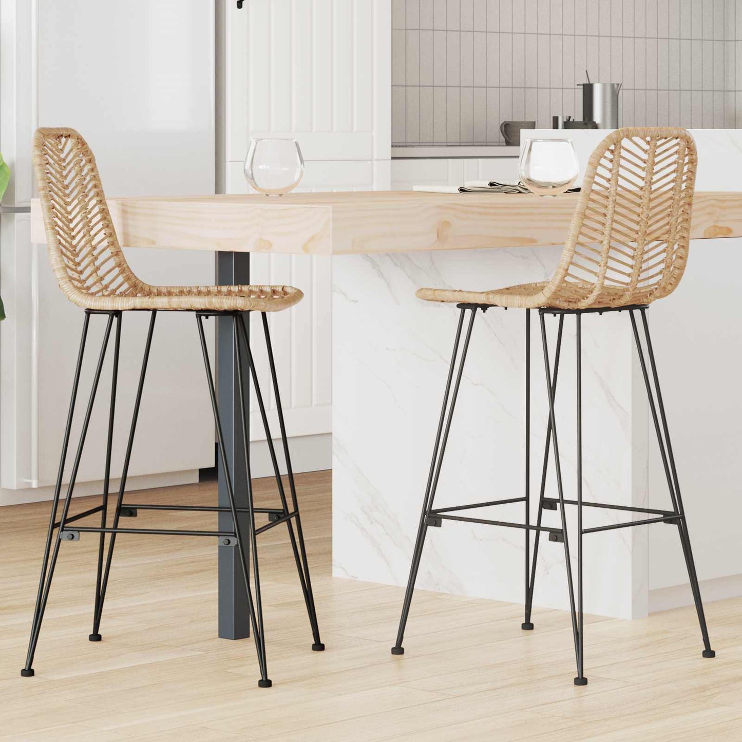 Sedia da Bar 2 pcs 44 x 52 x 111 cm Rattan e Ferro