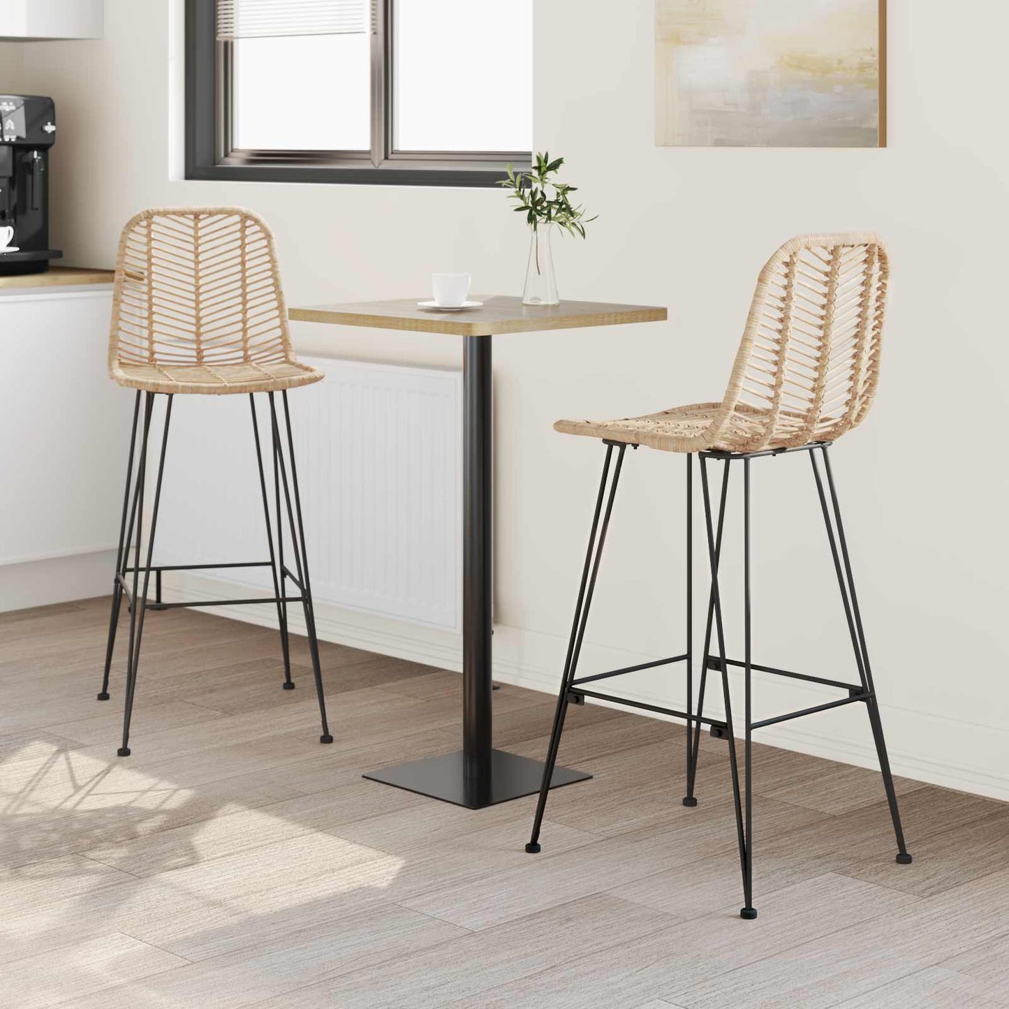 Sedia da Bar 2 pcs 44 x 52 x 111 cm Rattan e Ferro