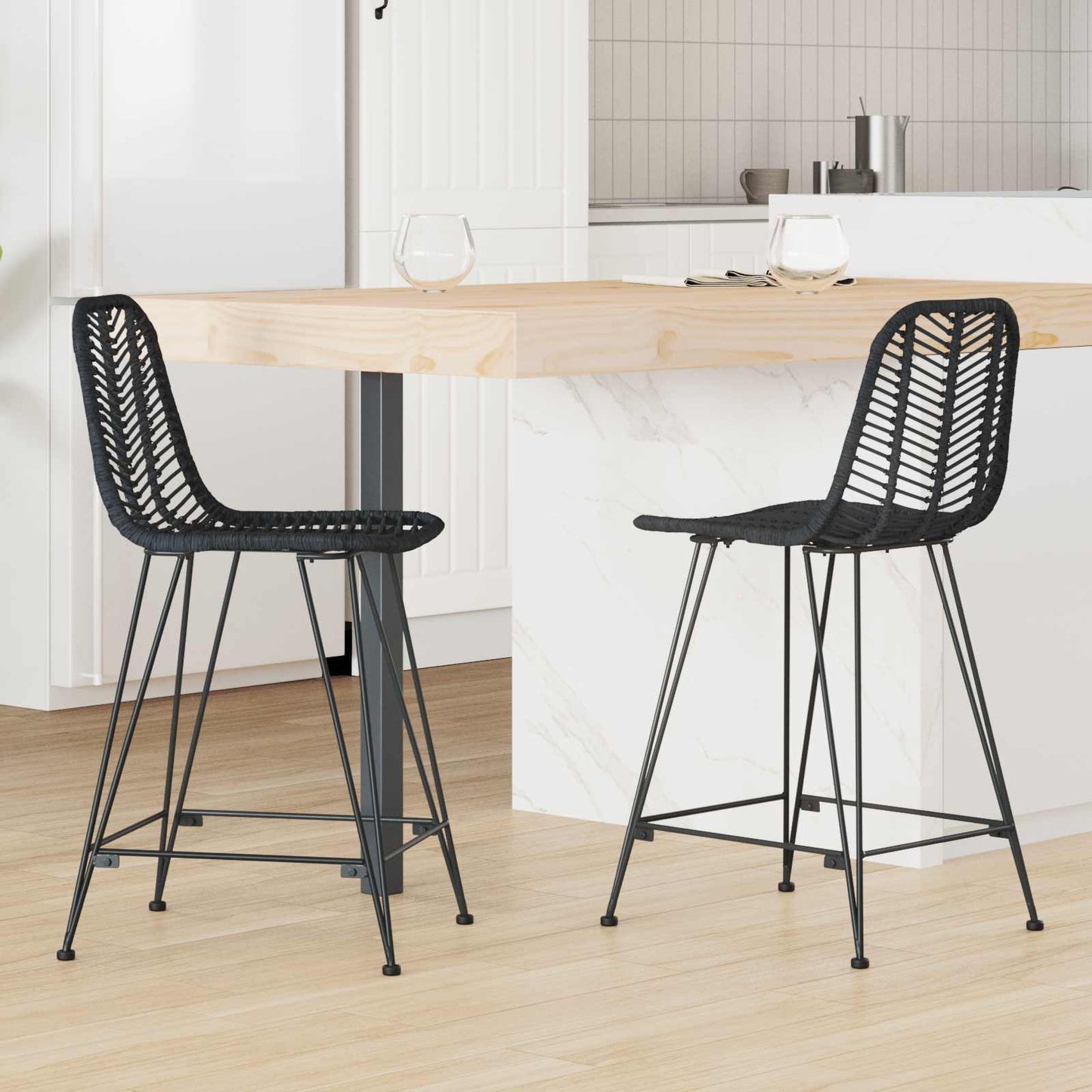 Sedia da Bar 2 pcs 44,5 x 54,5 x 97,5 cm Rattan e Ferro