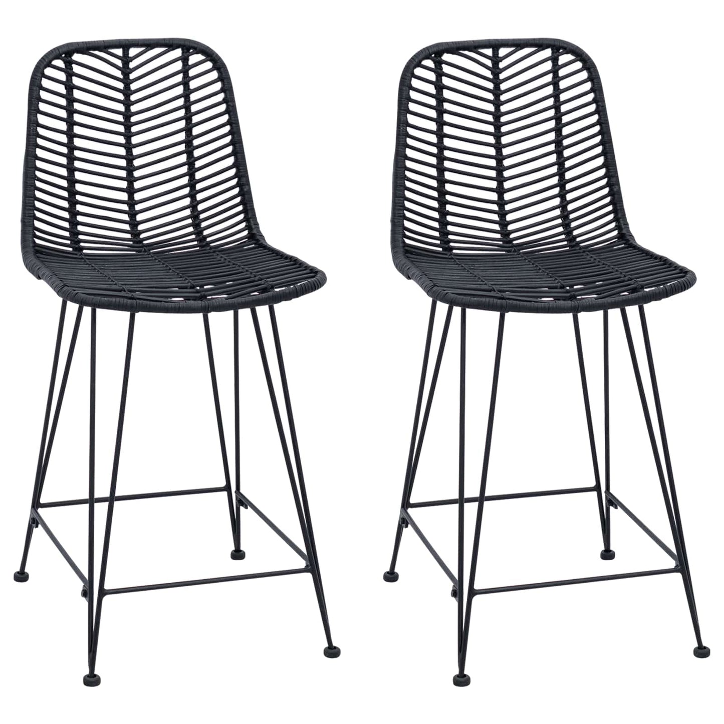Sedia da Bar 2 pcs Nero 44,5 x 54,5 x 97,5 cm Rattan e Ferro
