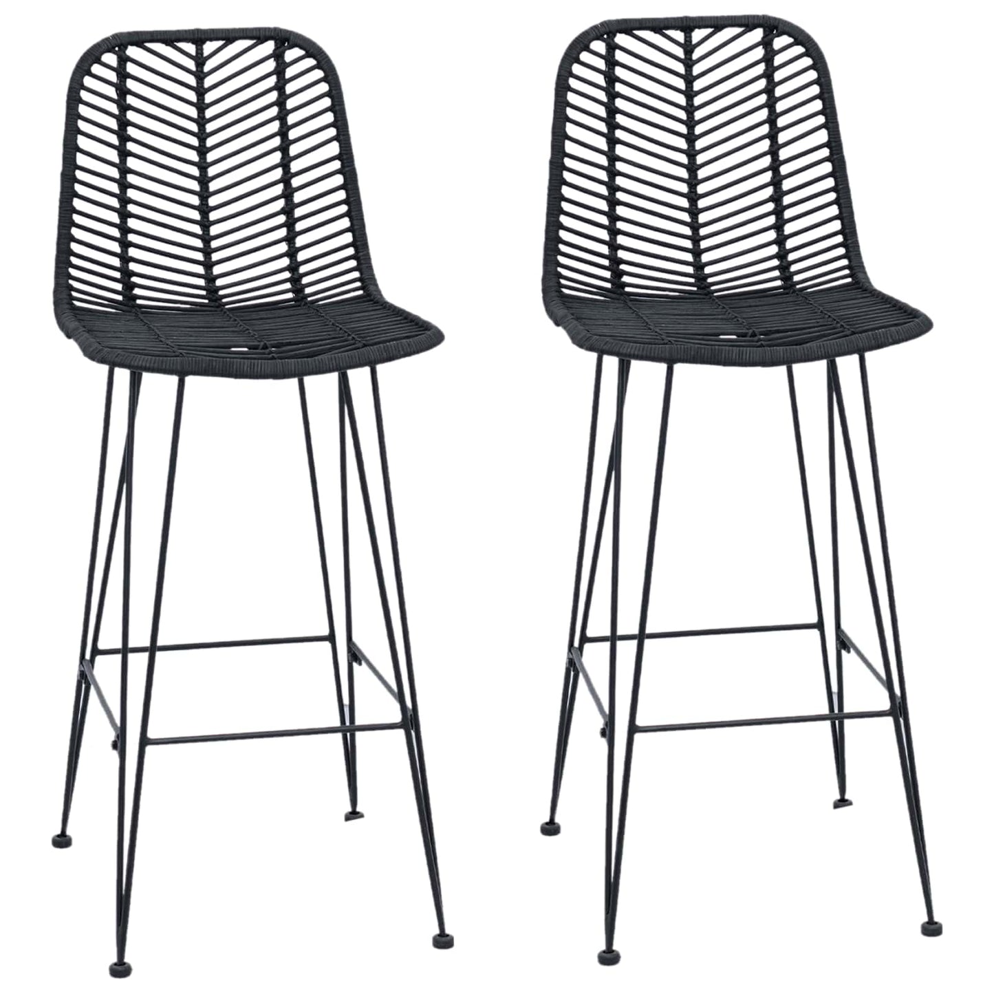 Sedia da Bar 2 pcs Nero 44,5 x 53 x 111 cm Rattan e Ferro