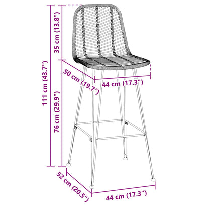 Sedia da Bar 2 pcs 44 x 52 x 111 cm Rattan e Ferro