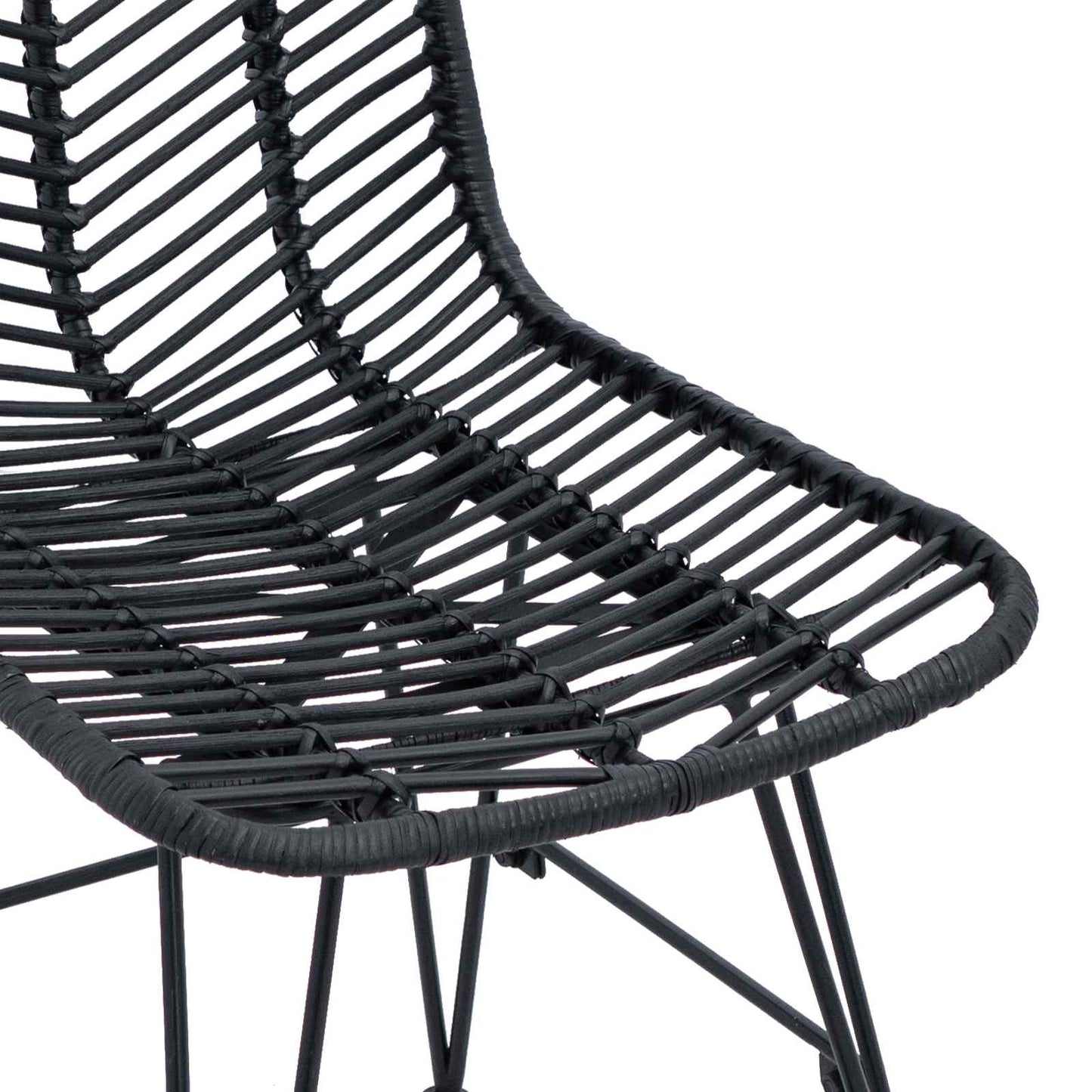 Sedia da pranzo 2 pcs Nero 44 x 47 x 85 cm Rattan e Ferro