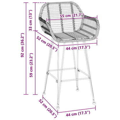 Sedia da Bar 2 pcs 55 x 52 x 92 cm Rattan e Ferro