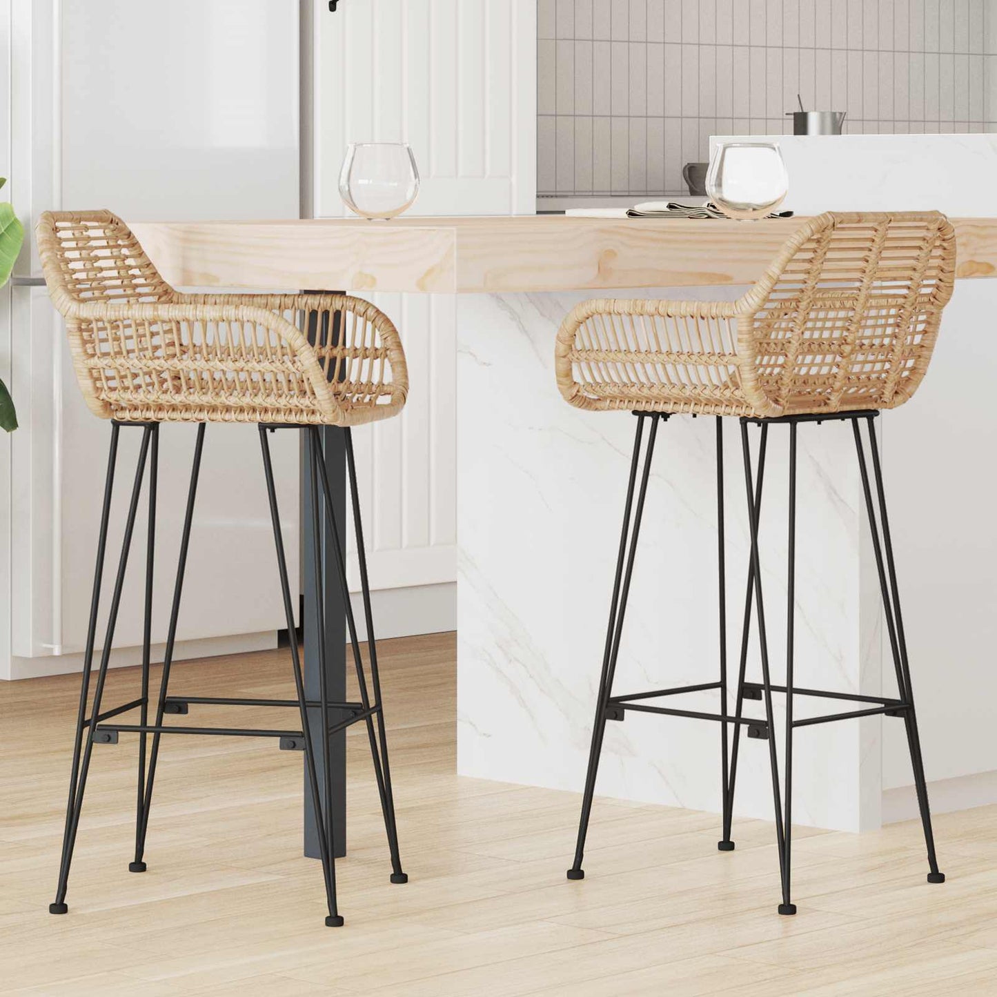 Sedia da Bar 2 pcs 55 x 52 x 105 cm Rattan e Ferro
