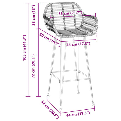 Sedia da Bar 2 pcs 55 x 52 x 105 cm Rattan e Ferro