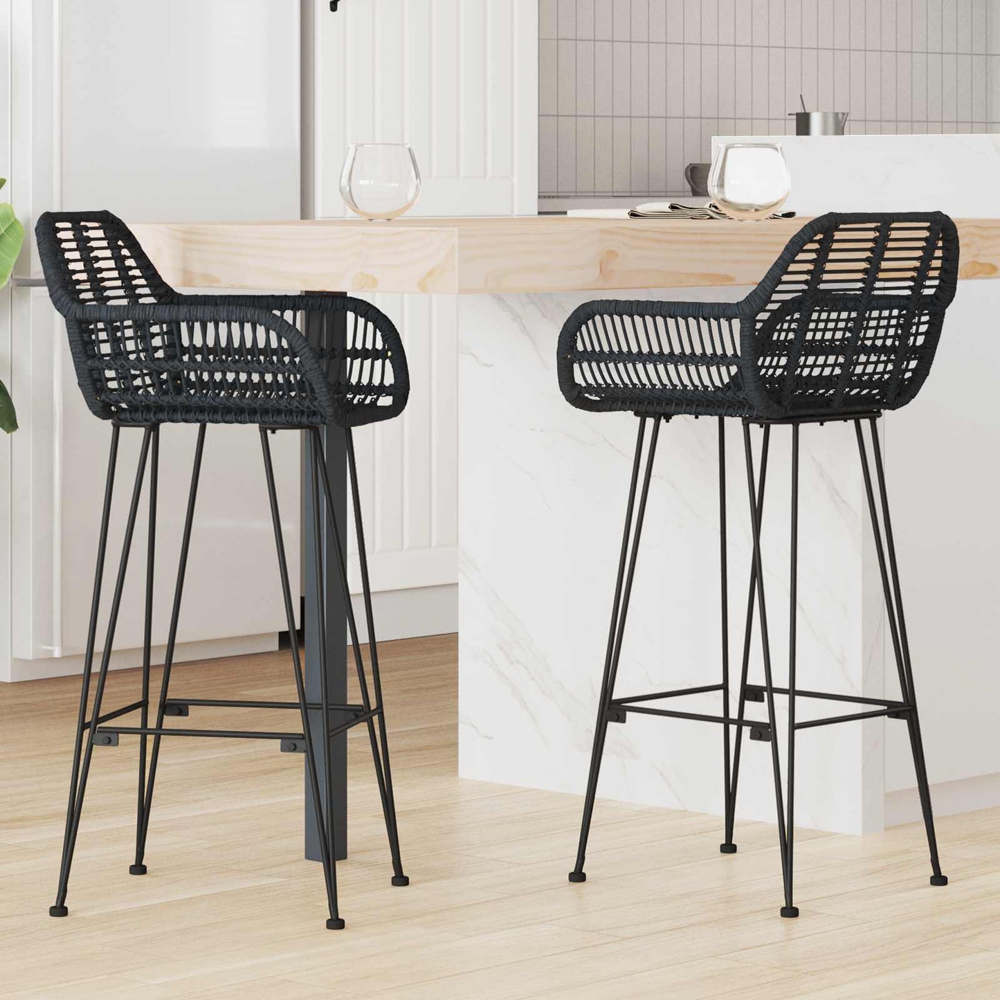 Sedia da Bar 2 pcs 55 x 52 x 105 cm Rattan e Ferro