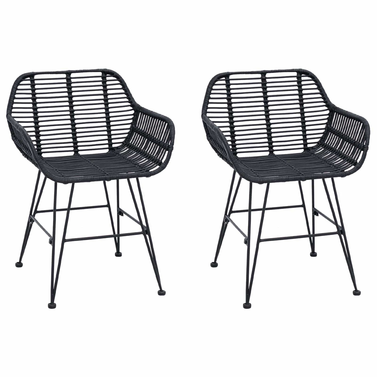 Sedia da pranzo 2 pcs Nero 55 x 50 x 74 cm Rattan e Ferro