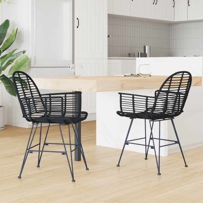 Sedia da pranzo 2 pcs Nero 44 x 44 x 74 cm Rattan e Ferro