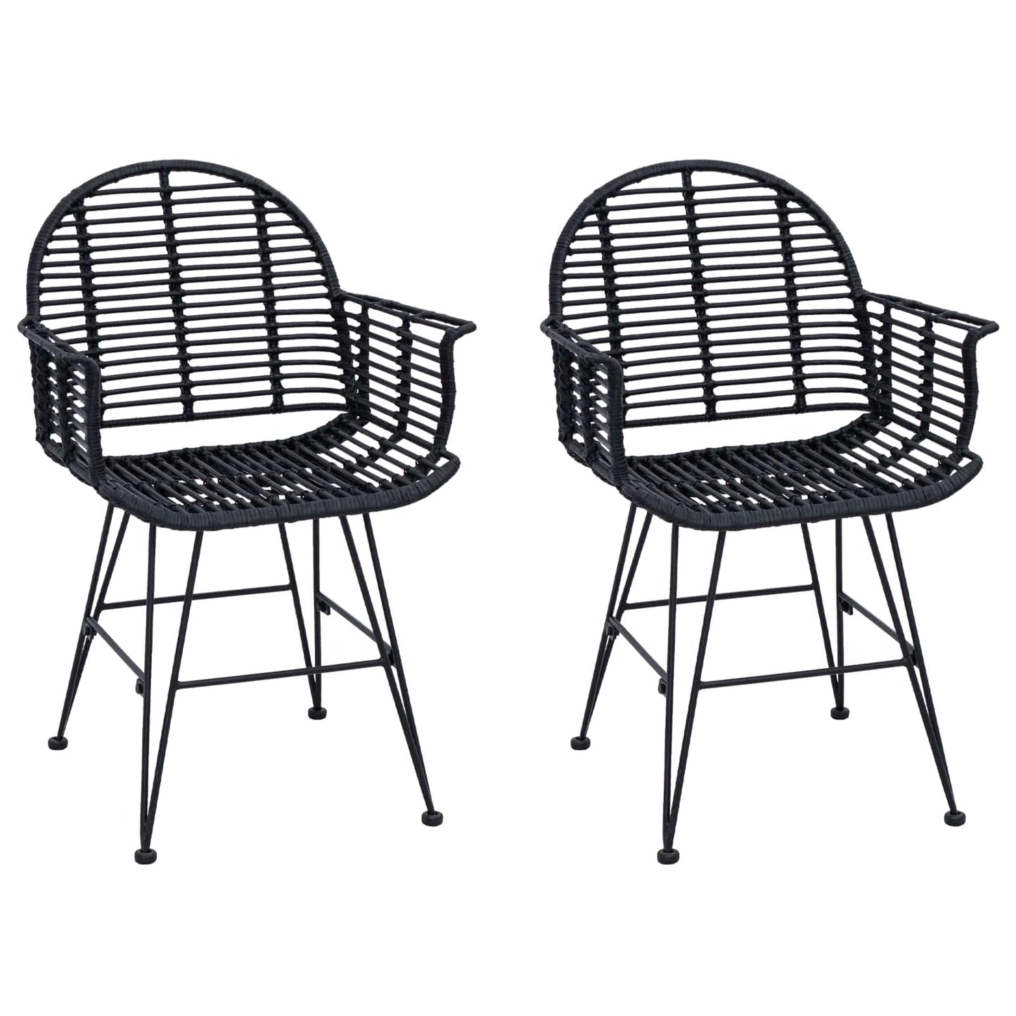 Sedia da pranzo 2 pcs Nero 44 x 44 x 74 cm Rattan e Ferro