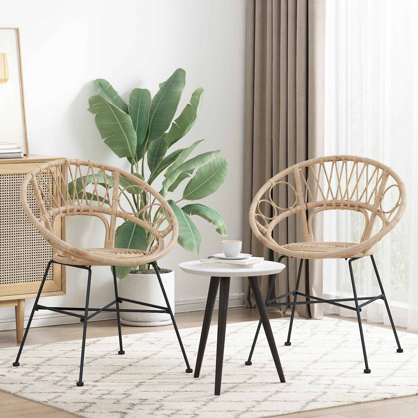 Sedia da pranzo 2 pcs Naturale 49 x 51 x 81 cm Rattan e Ferro