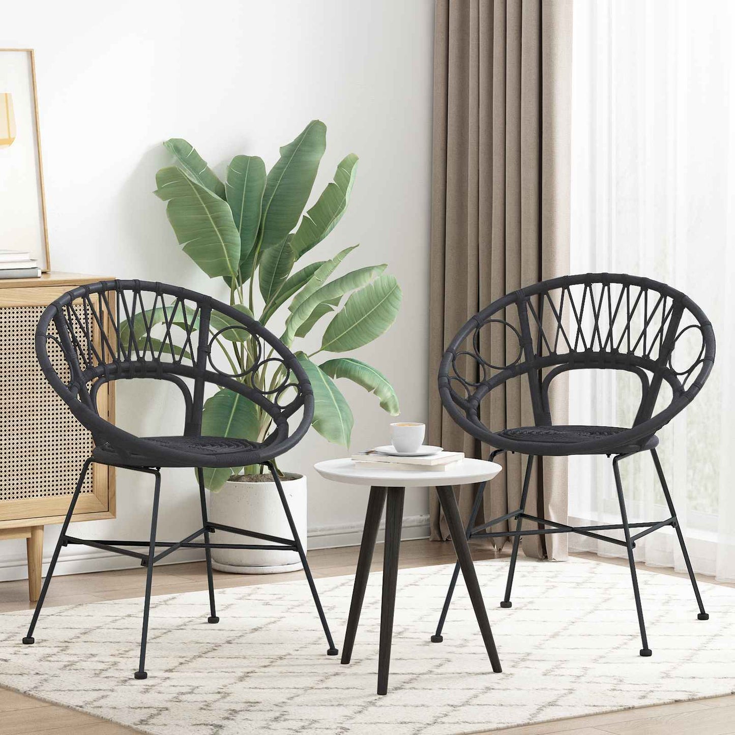 Sedia da pranzo 2 pcs Nero 49 x 51 x 81 cm Rattan e Ferro