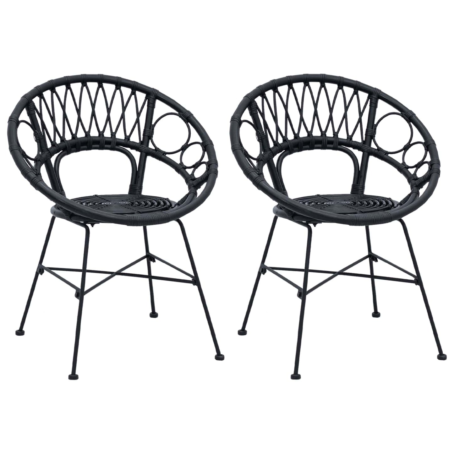 Sedia da pranzo 2 pcs Nero 49 x 51 x 81 cm Rattan e Ferro