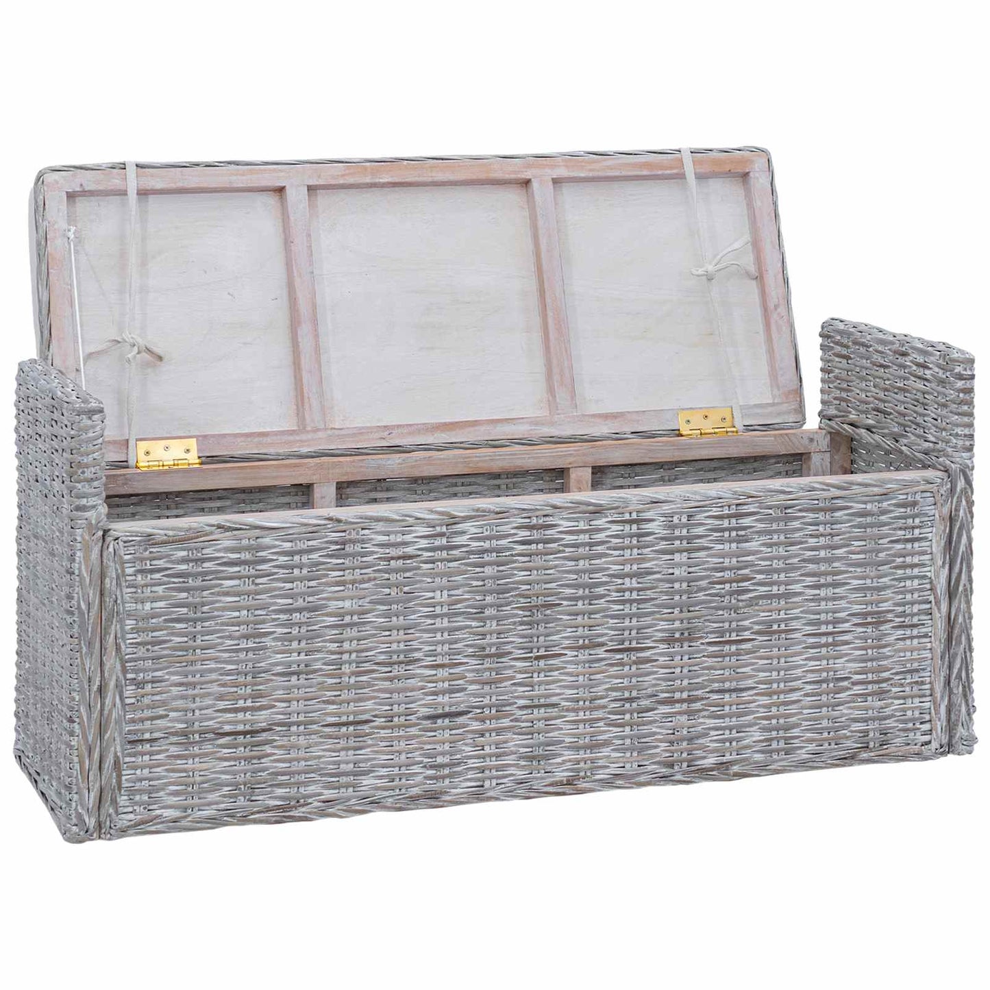 Panchina con contenitore Bianco Lavato 110 x 40 x 50 cm Rattan