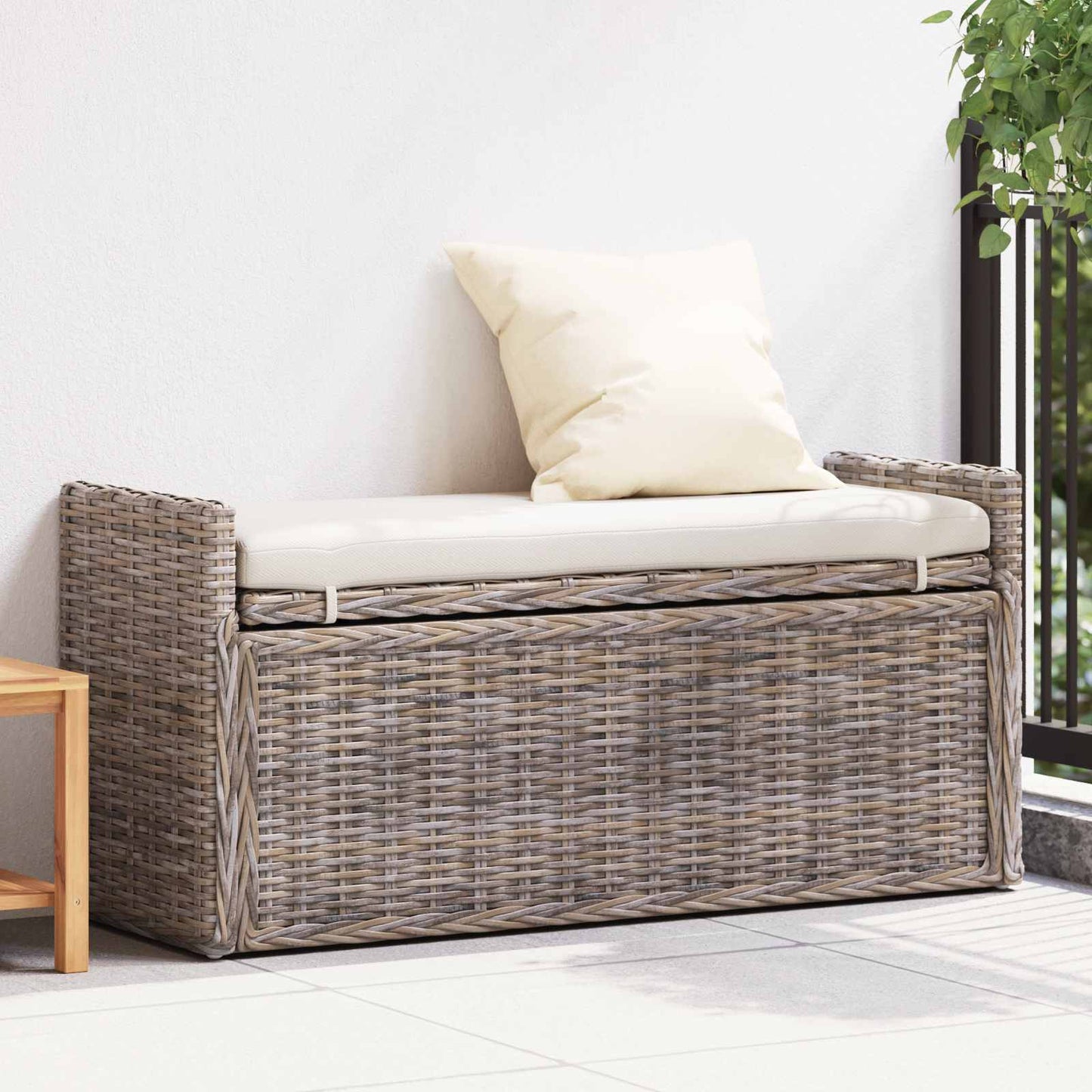 Panchina con contenitore Grigio 110 x 40 x 50 cm Rattan